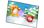 Olakase.png (59 kB) Pintura de un Pingüino Naranja y un Puffle Rojo en algún Bosque de Club Penguin