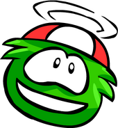 A Green Puffle spinning.