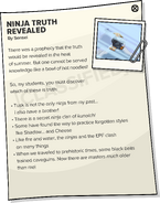 Sensei's list of claims relating to ninjas from issue 460 of the Club Penguin Times, with "penguins practicing shadow" listed as one of the possible truths