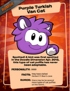 A Purple Turkish Van Cat Puffle description at a poster