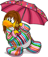 As seen in the November 2010 Penguin Style catalog, along with The Chic, Pink Striped Raincoat, and Polka Dot Umbrella