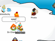 Encuentro con Pirate y Sir Champion en Club Penguin.