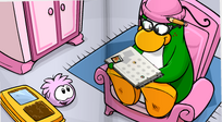 Aunt Arctic in her igloo looking at her Stamp Book.