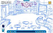 Early concept art for the room, as a restaurant named "Enjoyable Popcorn & FUN!"