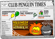 The cover of issue #208 of the Club Penguin Times.