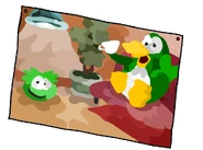 PinturaDeLaViejaCafetería.png (181 kB) Un Pingüino Verde y un Puffle Verde en la antigua Cafetería