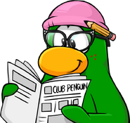 Aunt Arctic reading the Club Penguin Times.