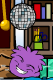 Purple Puffle dancing under a disco ball