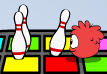 Un Puffle Rojo jugando a los bolos