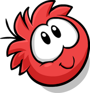 A red puffle with wide eyes