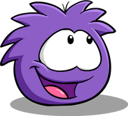 A Purple Puffle looking up