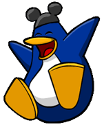 Um pinguim usando orelhas do Mickey Mouse.
