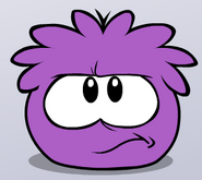 An annoyed purple puffle