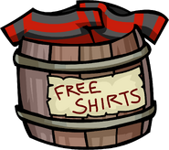 A free item stand with Black and Red Sailor Shirts