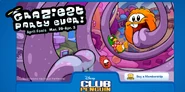 The Orange Puffle seen on the login screen for April Fools' Party 2012