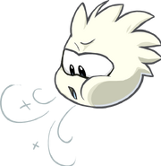 A White Puffle blowing cold air