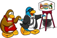 CPT 217 coin donating.png (725 KB) As seen in issue 217 of the Club Penguin Times, along with the Black Sunglasses, Black Tie, Black Suit, and Coins For Change Donation Station