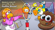 A Yellow Puffle playing with friends