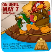 An advertisement for Quest for the Golden Puffle from Club Penguin Times issue #183