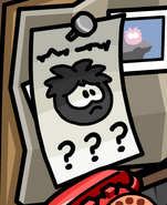 The missing poster for the Black Puffle of the Puffle Rescue stand, at the Mine