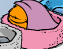 An Orange Puffle's sleeping animation with a puffle bed