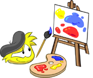 Yellow Puffles enjoy painting.