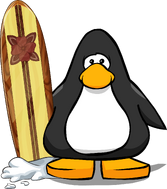 A penguin with the Magic Surfboard on their player card