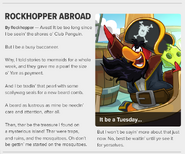 Rockhopper talking about the mysterious island in the 468th issue of the Club Penguin Times