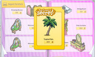 Go to Page 2 of the Furniture Catalog and click on the Mirror on the Dressing Table to get a secret furniture item,which is the Tropical Palm.