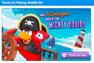 A log off screen about Captain Rockhopper vs. Mighty Squid