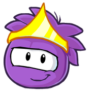 A Purple Puffle wearing a tiara