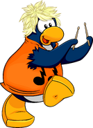 As seen in issue 246 of the Club Penguin Times, along with the Orange Rocker Shirt and Drumsticks