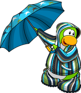 As seen in the November 2010 Penguin Style catalog, along with the Cosmic Umbrella and Blue Striped Rubber Boots