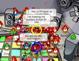 Rockhopper among a crowd of penguins.