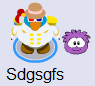 A penguin walking a Purple Puffle in-game