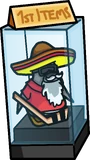 As seen at the 8th Anniversary Party, along with the Sombrero, Black Sunglasses, Santa Beard, Red Shirt, and Brown Shoes