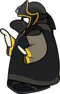 A penguin wearing the shadow ninja suit, seen in the animation for the "Mobile Fire Power Card 1" power card