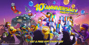 A login screen promoting the 10th Anniversary Party.