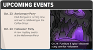 The "Upcoming Events" section of Club Penguin Times Issue #467