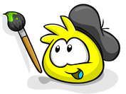 A Yellow Puffle painting.
