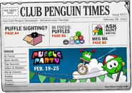 The cover of issue #227 of the Club Penguin Times.