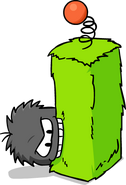 A Black Puffle chewing on the Scratching Post.