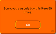 The error message displayed when attempted to buy more than 99 units of a furniture item