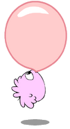 A Pink Puffle eating gum.