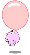 Pink Puffle eating gum.