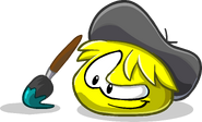 A Yellow Puffle with a paintbrush