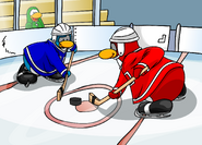 The Blue Team and Red Team playing Ice Hockey