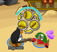 A pirate crab dueling with a penguin