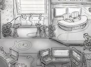 A sketch from the blog, of a news and interview themed room.[5]