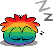 A sleeping Rainbow Puffle